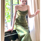 Superbe robe de soirée sirène à bretelles spaghetti verte C2685