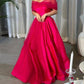 Fancy Off the Shoulder Hot Pink A-Line Evening Prom Dress C2693