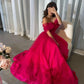 Fancy Off the Shoulder Hot Pink A-Line Evening Prom Dress C2693