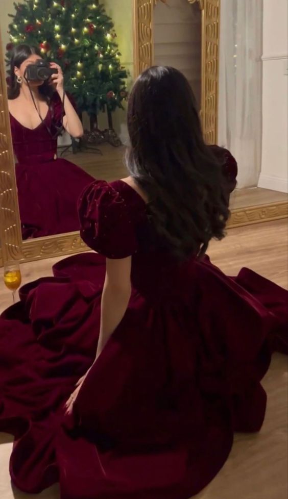 A-Line V-Neck Velour Homecoming Dresses Puff Short Sleeves Beads Elegant Prom Dresses Party Dress C2726