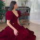 A-Line V-Neck Velour Homecoming Dresses Puff Short Sleeves Beads Elegant Prom Dresses Party Dress C2726