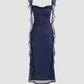Elegant Sheath Square Neckline Navy Blue Chiffon Ruffles Prom Dresses Formal Dress C2733