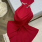 Elegant Sheath Straps Burgundy Satin Silver Beads Slit Long Prom Dresses Formal Dress C2737