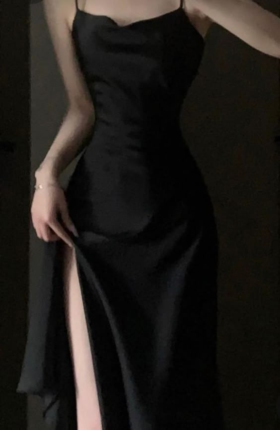 Elegant Sheath Spaghetti Straps Black Slit Prom Dresses Evening Dress C2800