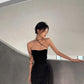 Pretty A line Strapless Black Satin Prom Dresses Evening Dress C2828
