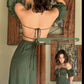 Elegant A line Off The Shoulder Green Slit Satin Prom Dresses Long Evening Dress C2870