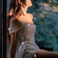 Elegant Sheath Off The Shoulder White Slit Sequin Prom Dresses Long Evening Dress C2872
