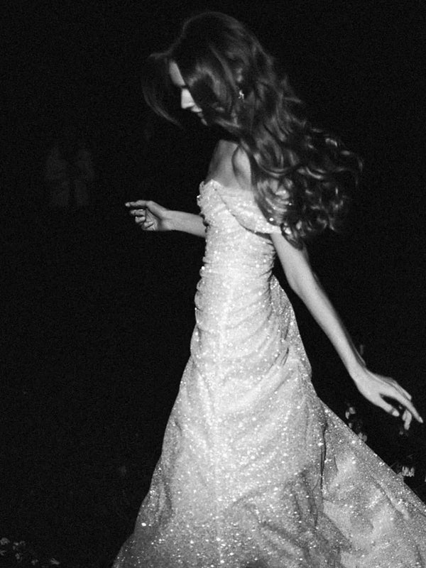 Off The Shoulder White Sparkle Sequin Prom Dress main image 1