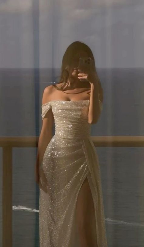 Elegant Sheath Off The Shoulder White Slit Sequin Prom Dresses Long Evening Dress C2872