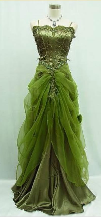 Robe de soirée longue en satin à bretelles spaghetti et perles vertes vintage C2999