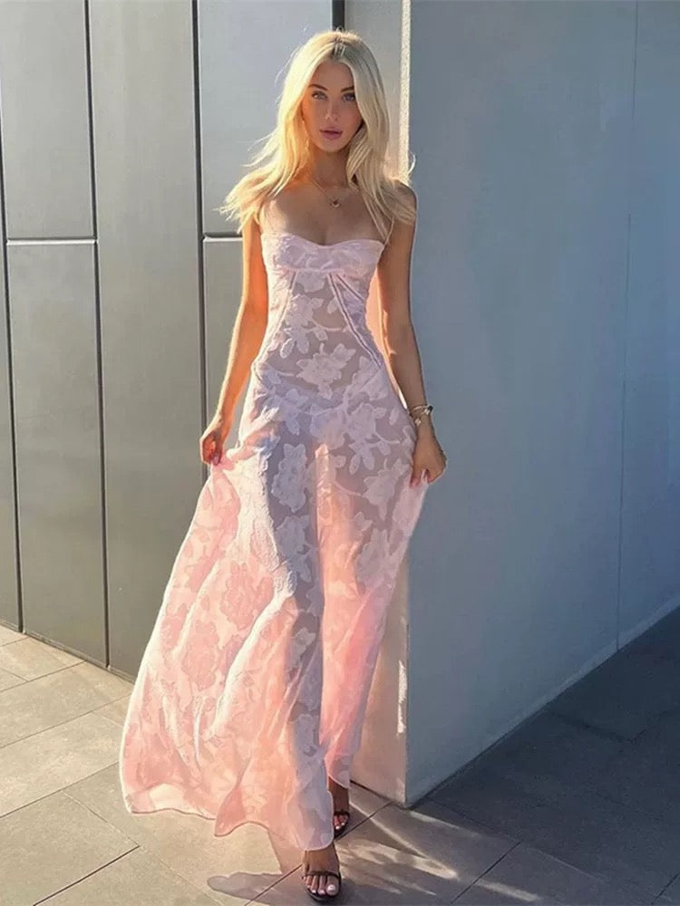 Pretty Mermaid Spaghetti Straps Light Pink Lace Prom Dresses Long Evening Dress C2926