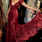 Robe de soirée longue en mousseline de soie avec décolleté en V et jolie sirène C2939