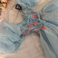 Pretty Ball Gown Sweetheart Short Puffy Sleeves Light Sky Blue Prom Dresses Long Evening Dress C2953