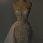 Romantic Wedding Dress Long Mermaid V Neck Spaghetti Strap With Beadings C297