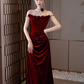 Vintage Mermaid Burgundy Velvet Long Prom Dresses C29