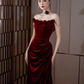 Vintage Mermaid Burgundy Velvet Long Prom Dresses C29