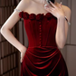 Vintage Mermaid Burgundy Velvet Long Prom Dresses C29