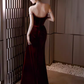 Vintage Mermaid Burgundy Velvet Long Prom Dresses C29