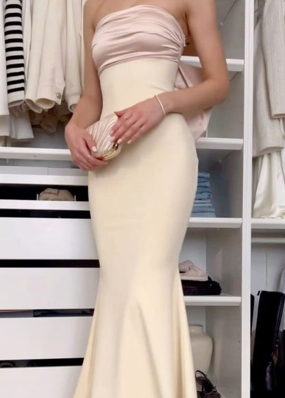 Elegant Mermaid Strapless Long Satin Prom Dresses Evening Dress C3007
