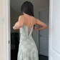Elegant Sheath Spaghetti Straps Mint Green Lace Long Prom Dresses Evening Gowns C3021