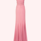 Robe de soirée en mousseline de soie rose à bretelles spaghetti style sirène vintage des années 90 C3039