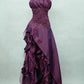 Robe de soirée longue vintage à bretelles spaghetti en taffetas raisin C3047