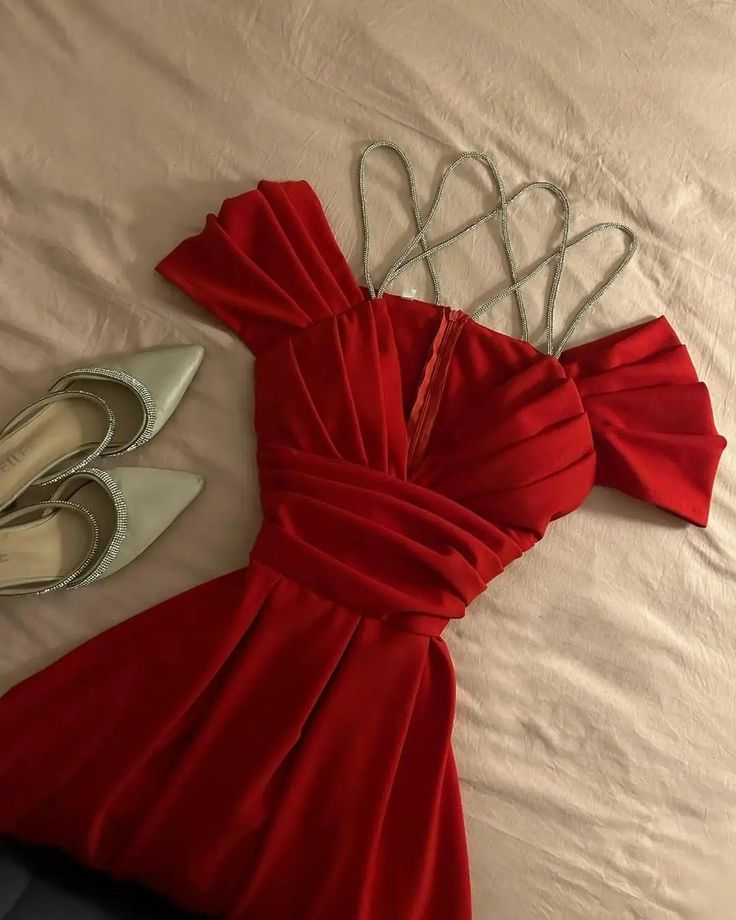 Modest A Line Spaghetti Straps Red Long Prom Dresses Evening Dress C3061