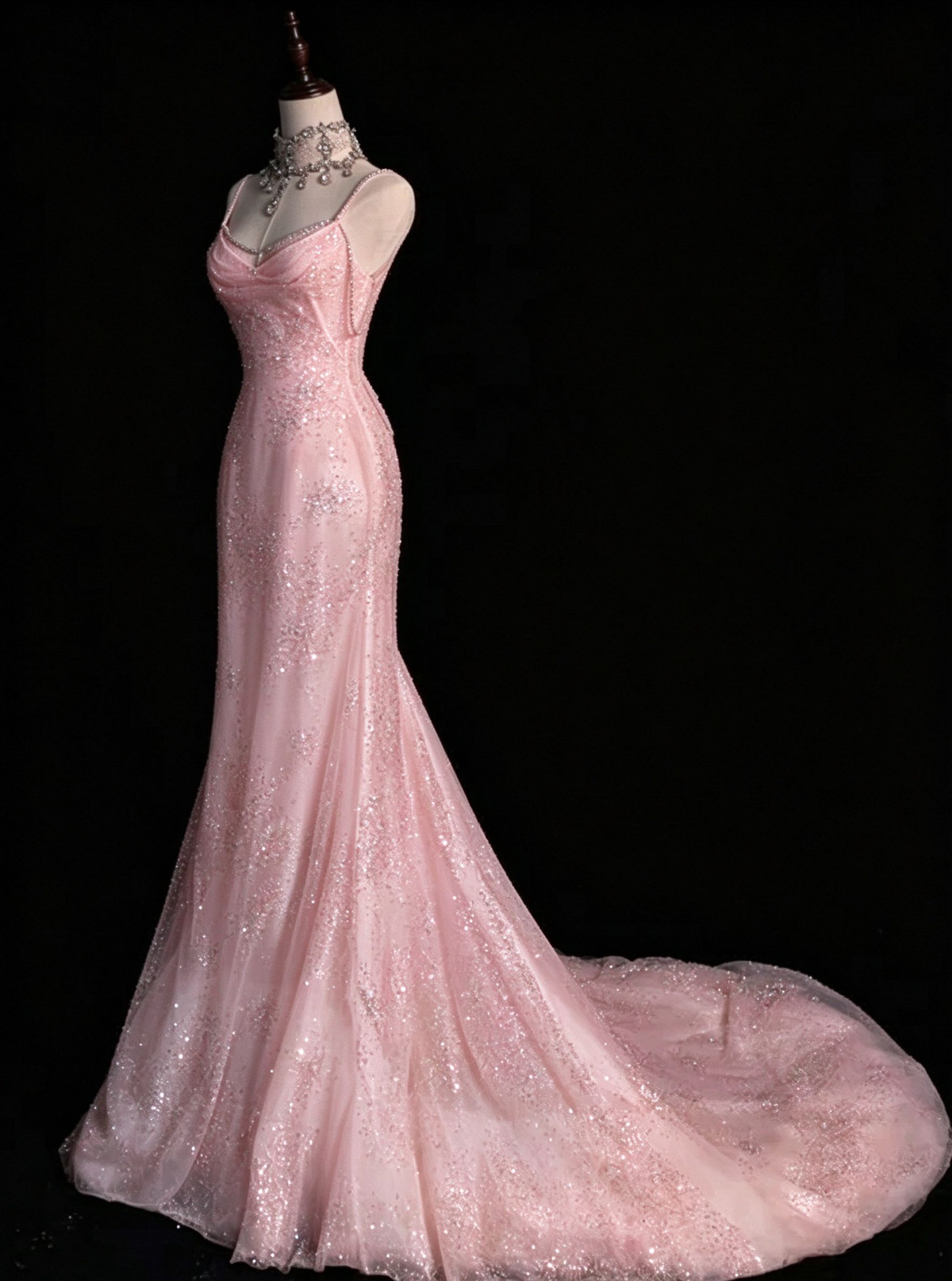 Robes de mariée sirène de conte de fées bretelles scintillantes robe de mariée dos nu C307