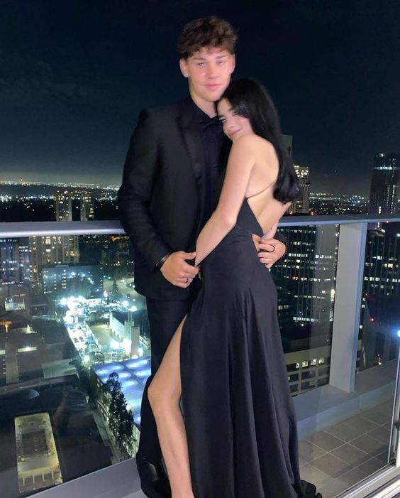 Sexy A Line Straps Black Long Backless Prom Dresses Evening Dress C3082