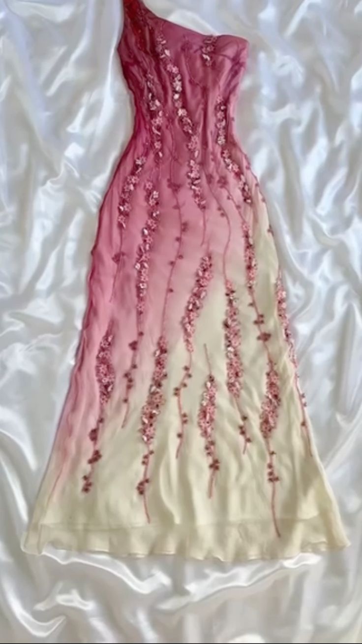 Vintage Sheath One Shoulder Chiffon Ombre Pink Floor Length Prom Dresses Evening Dress C3095