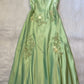Robe de soirée vintage à bretelles spaghetti en dentelle vert menthe, longueur au sol, dos nu, C3096