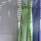 Robe de soirée vintage à bretelles spaghetti en dentelle vert menthe, longueur au sol, dos nu, C3096