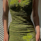 Vintage Sheath Spaghetti Straps Lace Green Prom Dresses Evening Dress With Appliques C3110