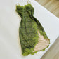 Vintage Sheath Spaghetti Straps Lace Green Prom Dresses Evening Dress With Appliques C3110
