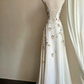 Vintage A Line Spaghetti Straps Long White Prom Dresses Evening Dress With Appliques C3112