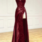 Pretty V Neck Satin Lace Long Prom Dress, Elegant Lace Long Evening Dress C3127