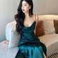 Mermaid Green Satin Long Prom Dresses Slit Evening Dress C3128