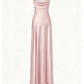 Pretty A line Straps Light Sky Blue Satin Long Party Dress Prom Dresses C3142