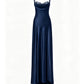 Pretty A line Straps Light Sky Blue Satin Long Party Dress Prom Dresses C3142