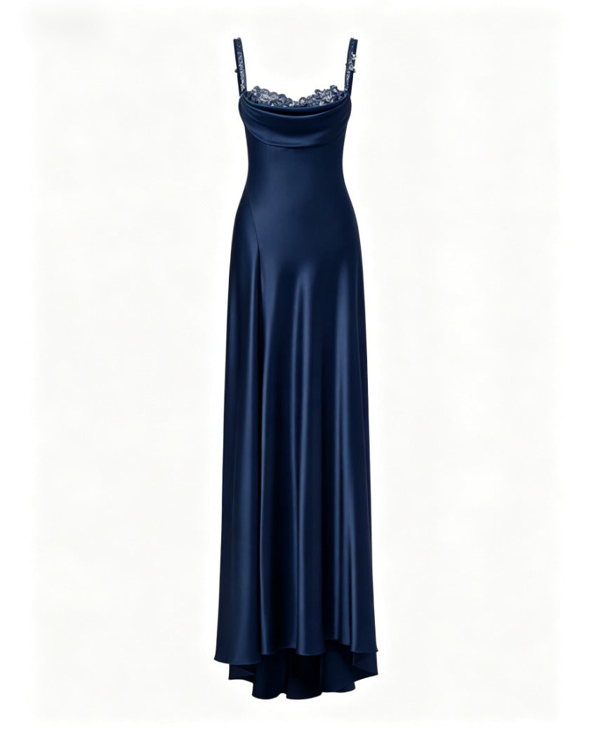 Pretty A line Straps Light Sky Blue Satin Long Party Dress Prom Dresses C3142