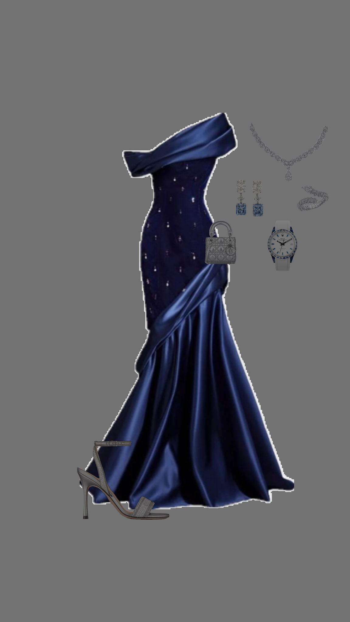 Pretty Mermaid One Shoulder Navy Blue Satin Long Party Dress Prom Dresses C3144