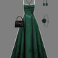 Elegant A line Dark Green Satin Long Prom Dresses Backless Party Dress C3146