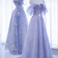 Elegant A Line Strapless Lilac Tulle Long Prom Dresses Evening Dress C3152