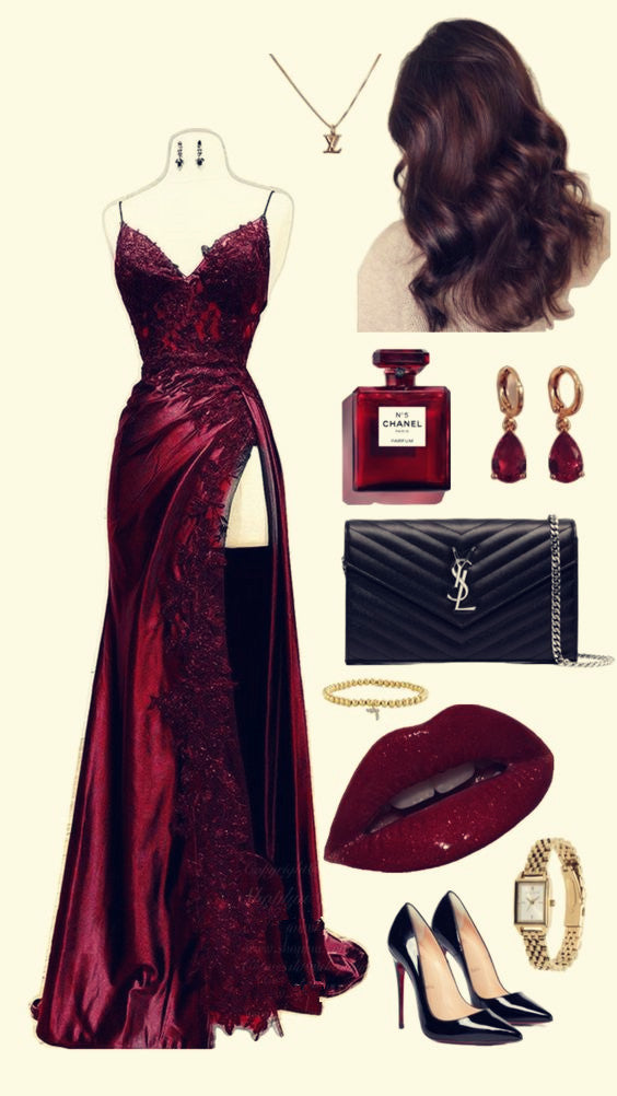Elegant Mermaid Spaghetti Straps Burgundy Satin Long Prom Dresses Beads Party Dress C3156