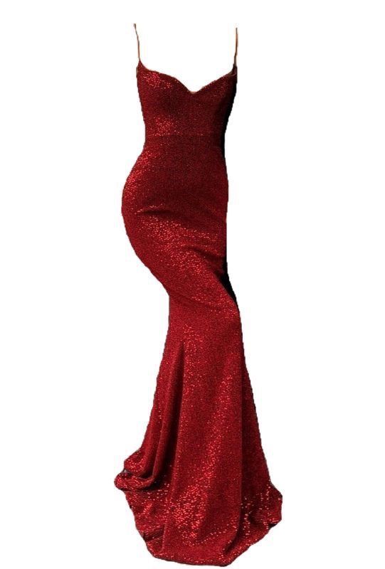 Elegant Mermaid Spaghetti Straps Burgundy Sequin Long Prom Dresses Party Dress C3159