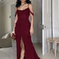 Burgundy Chiffon Slit Formal Evening Gown, Long Party Prom Dress C3160