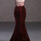 Elegant Mermaid Spaghetti Straps Burgundy Sequin Backless Long Prom Dresses Party Dress C3161