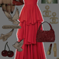 Elegant A Line V Neckline Chiffon Red Long Prom Dresses Evening Dress C3168