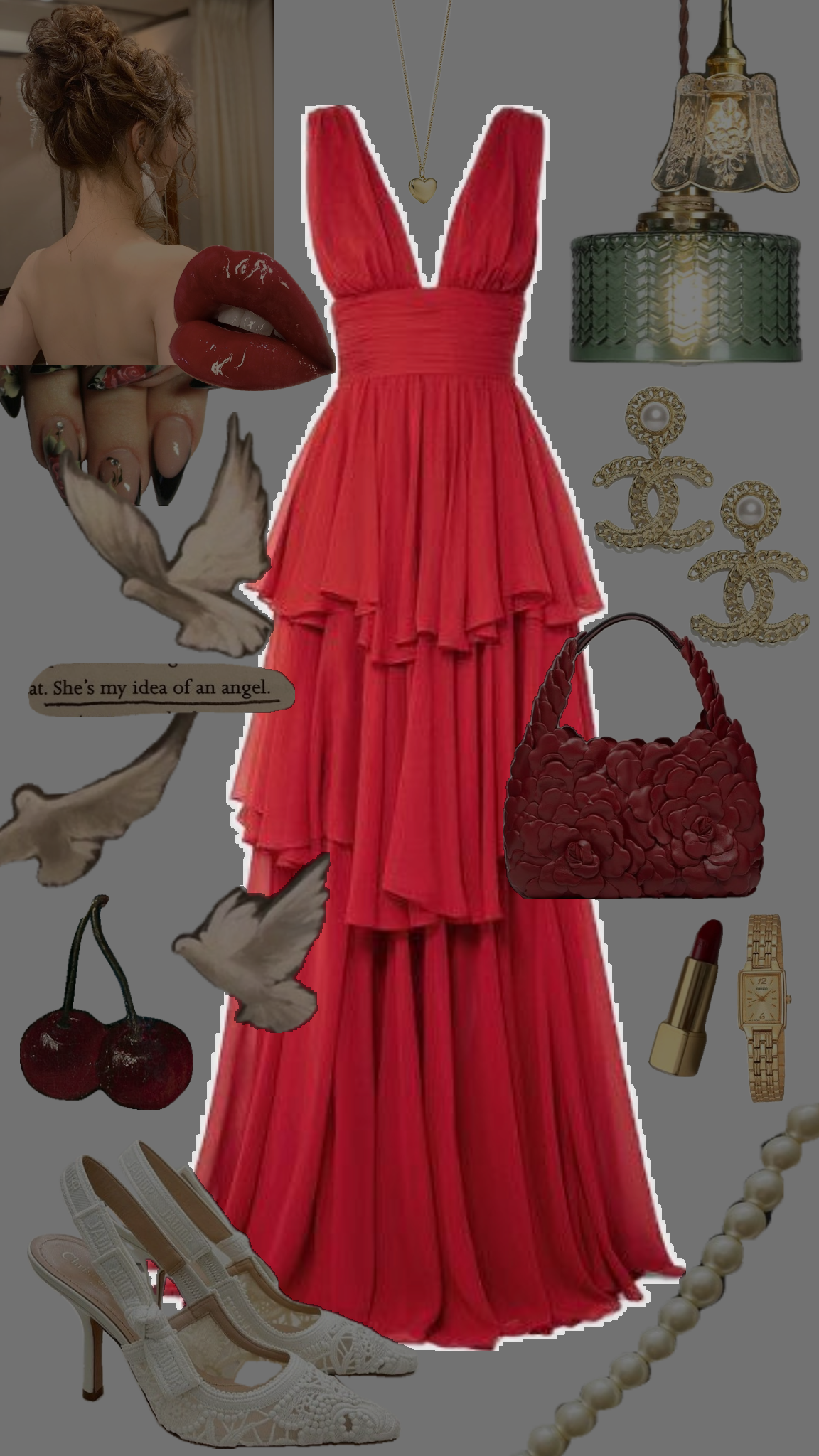 Elegant A Line V Neckline Chiffon Red Long Prom Dresses Evening Dress C3168