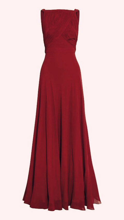 Elegant A Line Sleeveless Chiffon Red Long Prom Dresses Evening Dress C3169